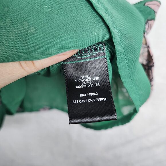 Torrid Cold Shoulder Halter Top Crinkle Chiffon Floral Green Sz 1X Lined Shimmer - Picture 9 of 11